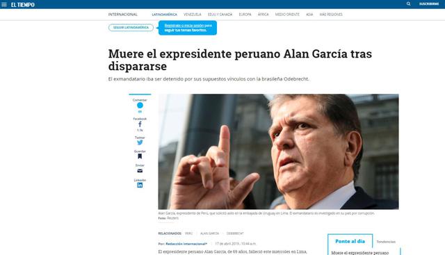 Alan García falleció este miércoles en el hospital Casimiro Ulloa. (Captura: El Tiempo - Colombia)