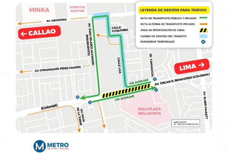 A partir del domingo 26 de mayo, la Sociedad Concesionaria Metro de Lima Línea 2 S.A. ejecutará el plan de desvío de tránsito vehicular. (Foto: AATE)