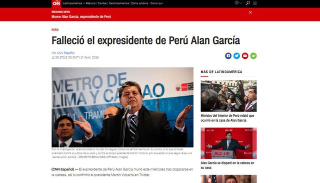 Alan García falleció este miércoles en el hospital Casimiro Ulloa. (Captura: CNN)