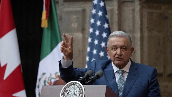 El presidente de México, Andrés Manuel López Obrador, pronuncia un discurso al final de la 10.ª Cumbre de Líderes de América del Norte en el Palacio Nacional de la Ciudad de México el 10 de enero de 2023. (Foto de Jim WATSON / AFP)