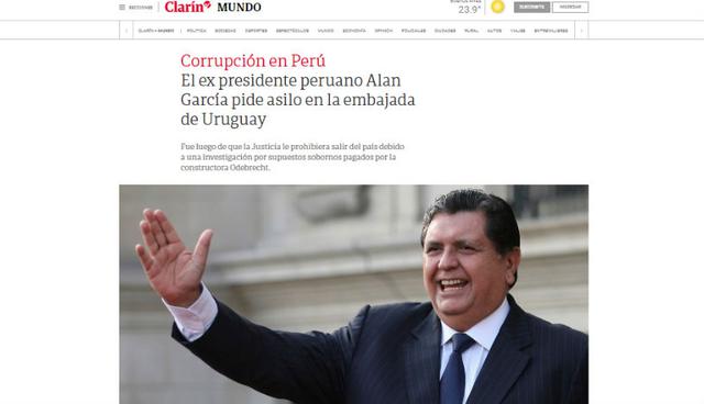 El ex presidente Alan García solicitó asilo en la embajada de Uruguay la noche de este sábado, informó la Cancillería peruana.&nbsp;(Foto: Clarín)