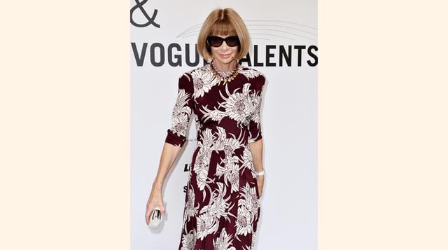 Anna Wintour casi siempre usa los mismos collares: Riviere y Citrino. El primero, compuesto por brillantes, proviene de la invención rusa del "Chatoné.  (Foto: Getty)