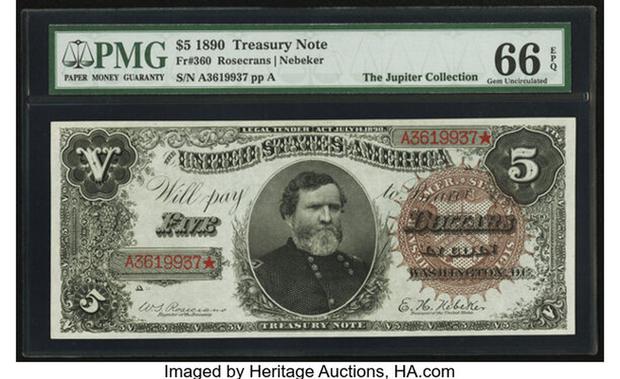 Nota del Tesoro de $5 dólares de 1890 (Foto: Heritage Auctions, HA.com)