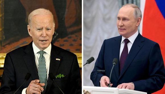 Composición donde se logra ver al mandatario de EE.UU., Joe Biden, y su homólogo ruso, Vladimir Putin. (Foto: Andrew Caballero-Reynolds / Mikhail METZEL / AFP)