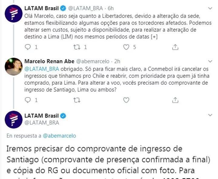 Las repuestas de Latam Brasil en Twitter.