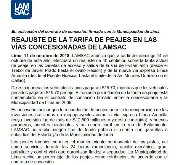 Comunicado de Lamsac.