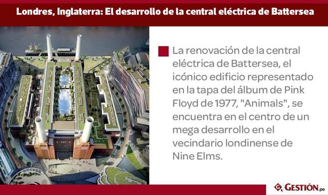 La renovación de la central eléctrica de Battersea, el icónico edificio representado en la tapa del álbum de Pink Floyd de 1977, "Animals", se encuentra en el centro de un mega desarrollo en el vecindario londinense de Nine Elms. El proyecto, co