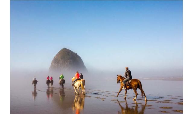 FOTO 2 | La roca de los frailecillos coletudos. Solo durante la bajamar se puede acceder a pie a Haystack Rock, un monolito de basalto de 72 metros que se alza junto a la playa de Cannon, en la costa de Oregón (EE UU). En su cara norte anidan de abril a j