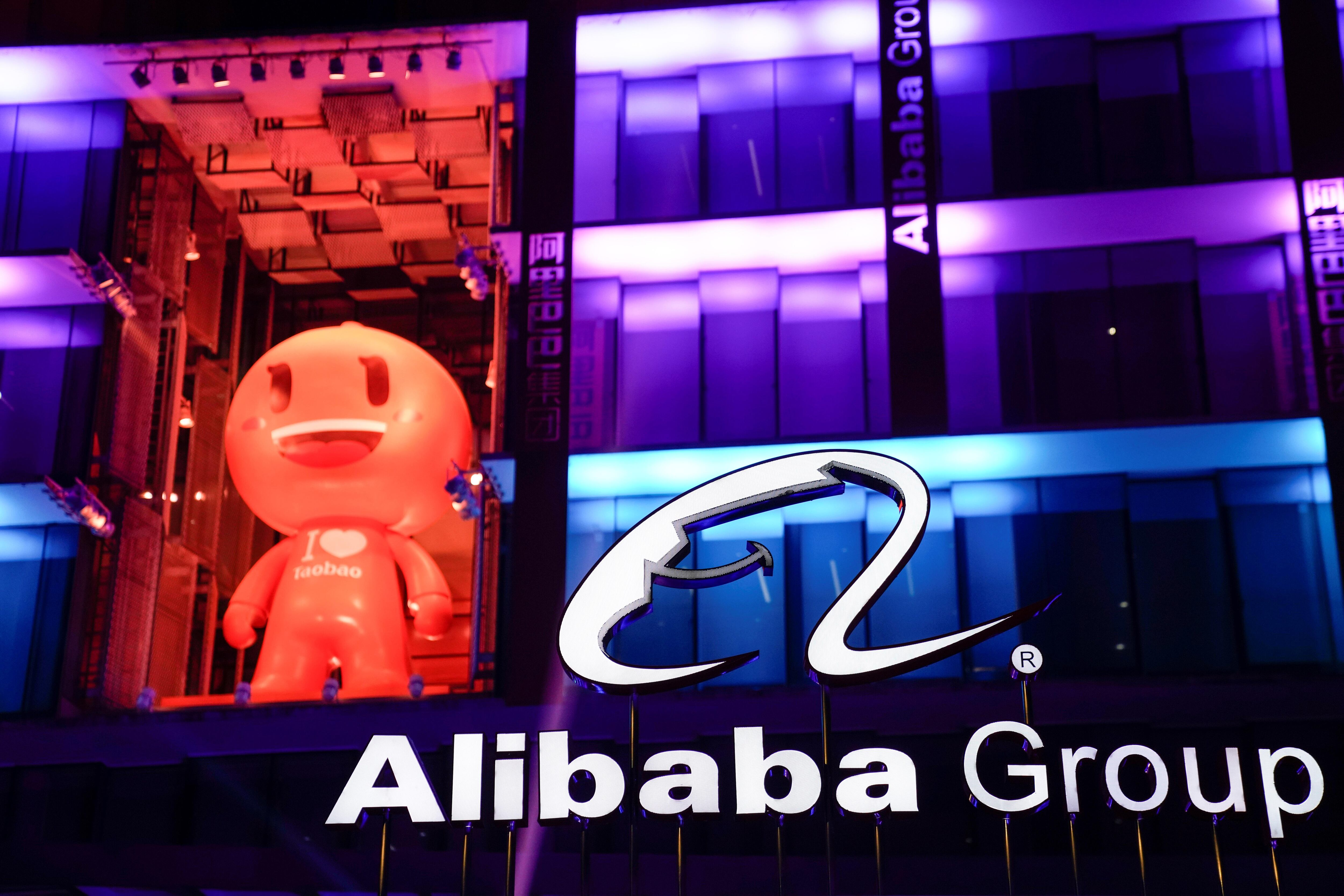 The logo of Alibaba Group is seen during Alibaba Group's 11.11 Singles' Day global shopping festival at the company's headquarters in Hangzhou, Zhejiang province, China, November 10, 2019. REUTERS/Aly Song
