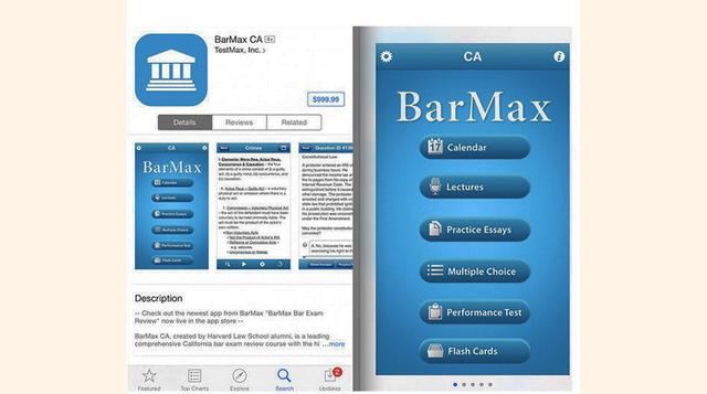 BarMax CA (US$ 999), Esta ‘app’ se reserva para los estudiantes de Derecho de California que se preparan para el examen que les permita ejercer de abogados. Fue creada por estudiantes de la facultad de leyes de Harvard e incluye material que, en un curso 