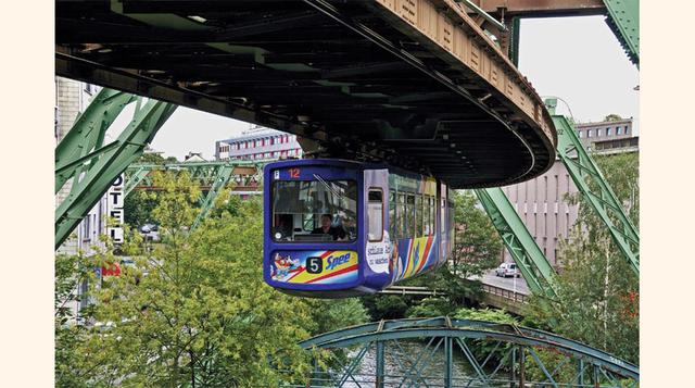 8. El tren suspendido de Wuppertal (Alemania): Lo normal no es que el tren vaya por debajo de la vía, sino al revés. Pero en la localidad alemana de Wuppertal querían innovar, así que crearon un tren monorraíl suspendido. Recorre 13 kilómetros a una altur