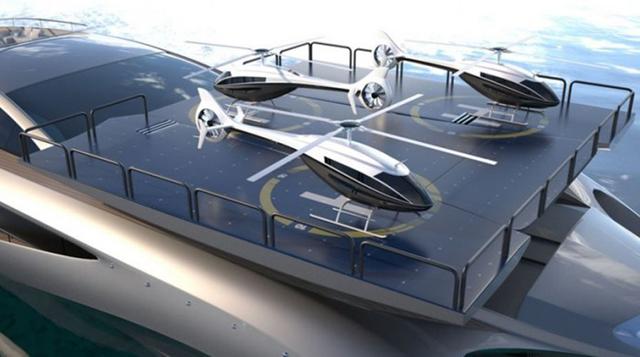Lo mejor del Xhibitionist será su plataforma: llevará un helipuerto solar . (Foto: Mega Ricos)