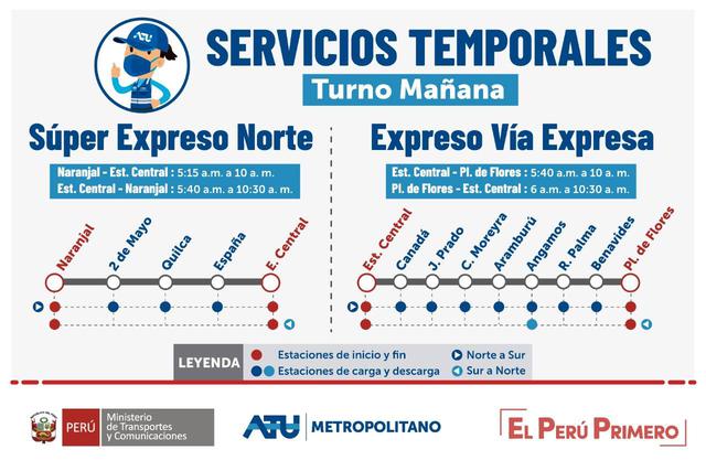 Este es el servicio temporal del Metropolitano para el turno mañana. (Facebook)