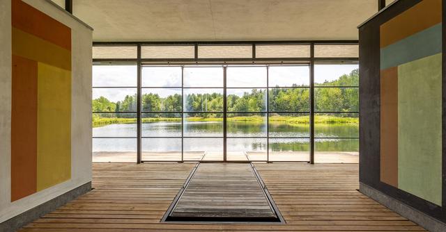 A boathouse on the “Y” property has frescoes by artist David Novros.Photographer: Alon Koppel
