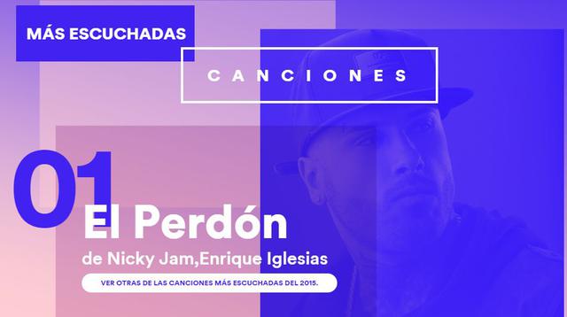 El Perdón es el título de la canción que fue más escuchada por los peruanos en el 2015. Es interpretada por Nicky Jam y Enrique Iglesias.