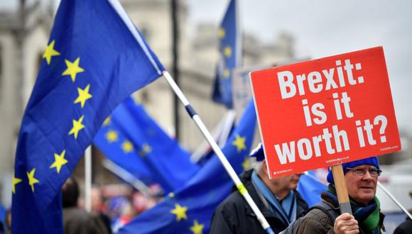 Un manifestante anti-Brexit sostiene un cartel que dice "Brexit: ¿vale la pena?". Protesta frente a las Casas del Parlamento en Londres el 6 de diciembre. (Foto: AFP).