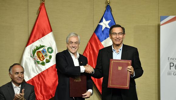 Los presidentes Martín Vizcarra y Sebastián Piñera firmaron una declaración conjunta en Paracas este jueves. (Foto: Cancillería)