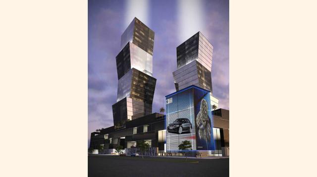 Derby Plaza. En un área de 19,000 m2, se proyectó un grupo de 3 edificios de oficinas junto con un Centro Comercial de cuatro niveles, en el cruce de Manuel Olguín y El Derby. (Imagen: Alto Efecto)