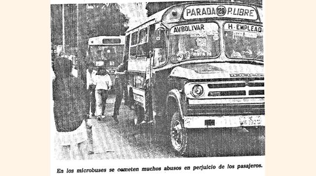 En la década de 1970 comenzaron a proliferar los llamados microbeses en Lima, en sustitución de los grandes ómnibus que llegaron en la década de 1950. Esta foto de 1986 muestra a un micro en la avenida Salaverry.