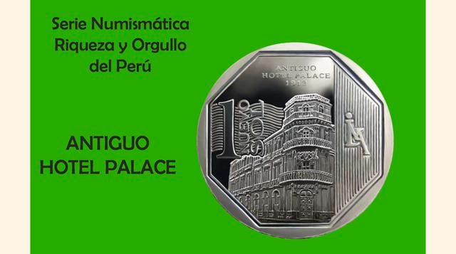 La moneda de un Nuevo Sol alusiva al "Antiguo Hotel Palace" es la décimo octava de la Serie Numismática. En el reverso se observa la fachada del Antiguo Hotel Palace, Patrimonio Cultural de la Nación, ubicado en Loreto.