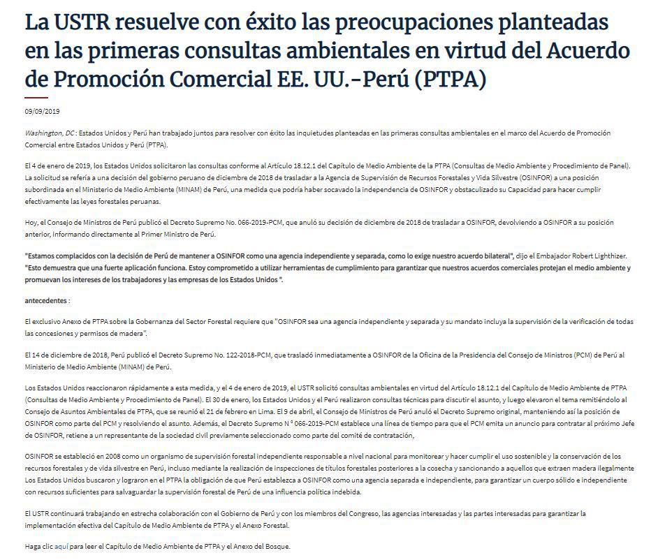 Pronunciamiento USTR