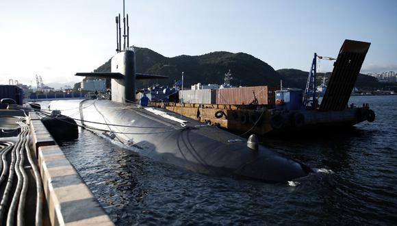 El comentario va dirigido al submarino de propulsión nuclear estadounidense de clase Ohio que llegó al puerto de la ciudad meridional de Busan a principios de esta semana. (Photo by WOOHAE CHO / POOL / AFP)