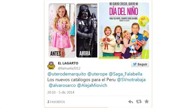 Saga Falabella. La compañía retiró las polémicas imágenes de sus guías de regalos de Navidad y lamentó que la formulación de una de sus piezas comerciales haya causado malestar. (Twitter)