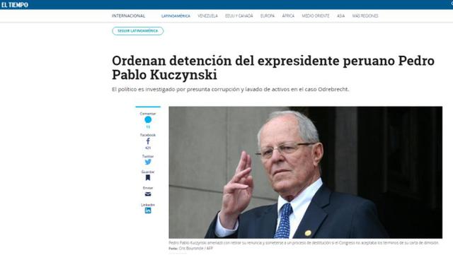 Ordenan detención preliminar contra el ex presidente Pedro Pablo Kuczynski. (Foto: El Tiempo - Colombia)