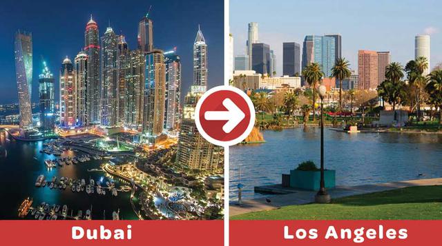 Dubái-Los Ángeles. La aerolínea nuevamente es Emirates, el tiempo de viajes es de 16h 35m, y la distancia, 13,420 km.
