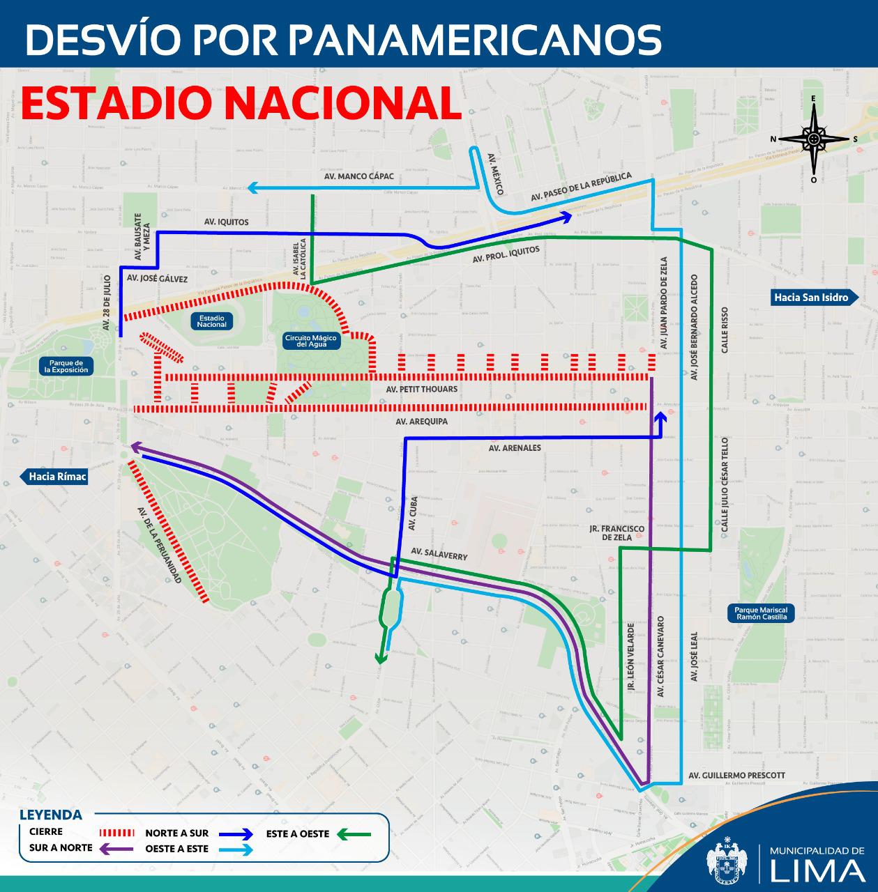 Estos son los desvíos en el Estadio Nacional que aplica de julio a agosto. (Foto: Municipalidad de Lima)