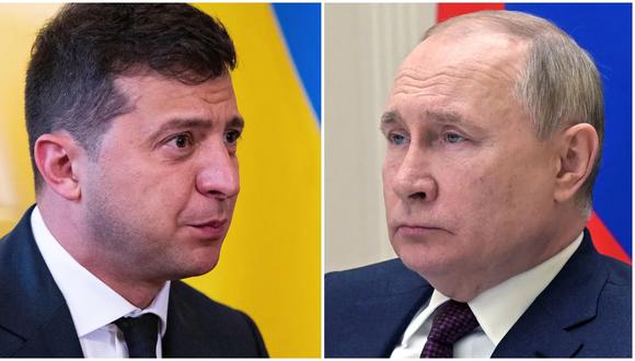 El presidente de Ucrania, Volodymyr Zelensky, y el mandatario de Rusia Vladimir Putin. (Aleksey Nikolskyi/Kremlin/Sputnik/Reuters, Aaron Chown/WPA/Getty Images).