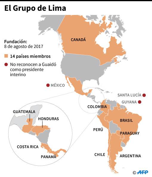 Mapa con los países integrantes del Grupo de Lima. (Foto: AFP)