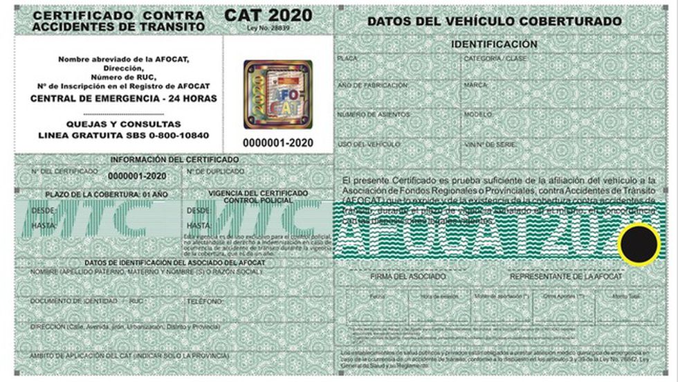 El MTC detalló que el CAT será emitido por las Asociaciones de Fondos Regionales o Provinciales contra Accidentes de Tránsito (Afocat). (Foto: MTC)