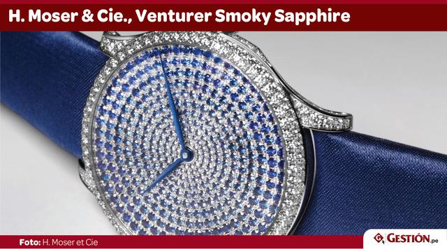 ¿No le gustan los diamantes alrededor del bisel? La normalmente discreta marca H.Moser está experimentando con diamantes en la esfera de su reloj Venturer. Aquí tenemos 313 diamantes de talla brillante en la caja de oro blanco de 18 quilates y 375 zafiros