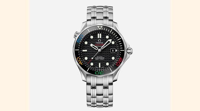 Omega Seamaster Diver 300M Rio 2016. Si el resto de relojes están relacionados con deportes presentes en los Juegos Olímpicos, este modelo está concebido con motivo del propio evento. Reloj en acero de 41mm de diámetro realizado en edición especial de 3.0