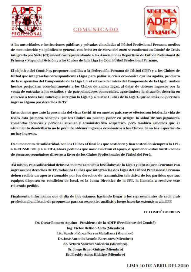 El comunicado de la ADFP.