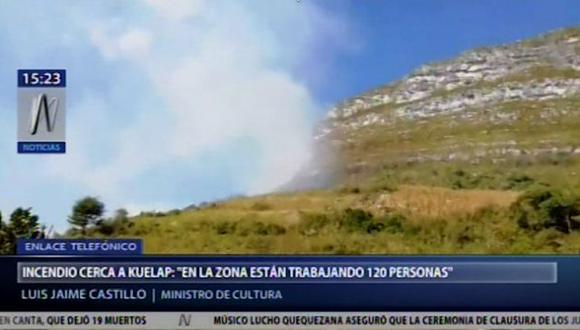 Las autoridades tratan de controlar el incendio en los alrededores de Kuélap. (Canal N)