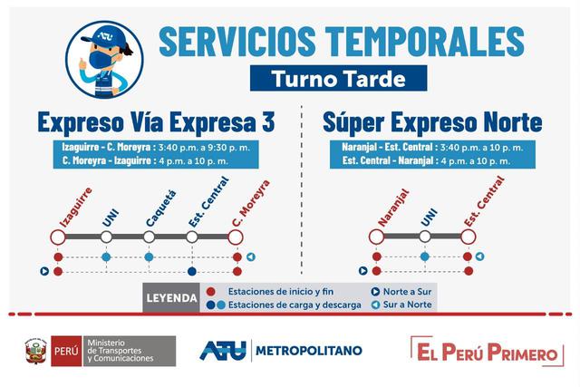 Este es uno de los servicios temporales que se implementará en el Metropolitano en el turno tarde. (Facebook)