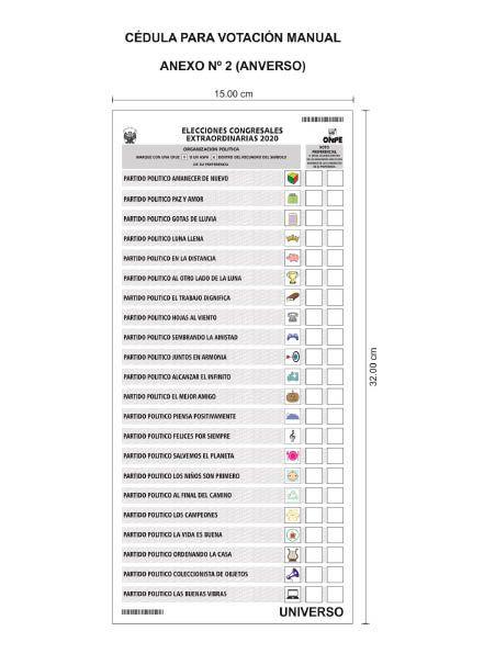 Este es el modelo final de la cédula de sufragio para las elecciones 2020.