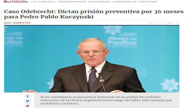 Diario La Tercera de Chile sobre la medida dictada contra Pedro Pablo Kuczynski. (Foto: Captura)