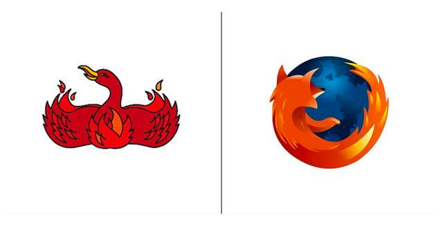 Mozilla Firefox. El logotipo original del fénix fue diseñado en el 2002. Luego se cambió al del Firefox en el 2004. Conservando los elementos "de fuego", el logotipo actual fue diseñado en el año 2009.