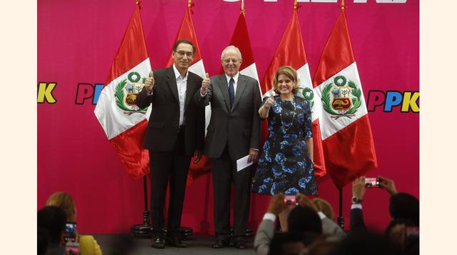 Peruanos Por El Kambio presenta como candidato a la Presidencia a Pedro Pablo Kuczynski y a las vicepresidencias a los independientes Martín Vizcarra y. Mercedes Aráoz.