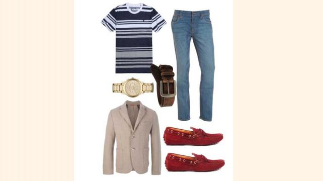 Casual3: El blazer beige nos da cierta formalidad a este outfit. Los zapatos de colores estilo mocasin son perfectos.