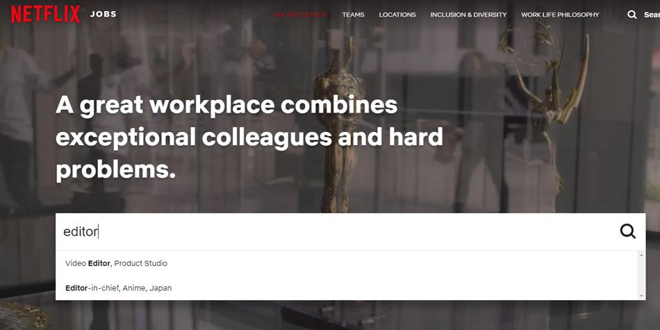 Netflix Jobs presenta varias opciones de manera automática que puedes escoger incluso antes de terminar tu palabra clave (Foto: Netflix Jobs)