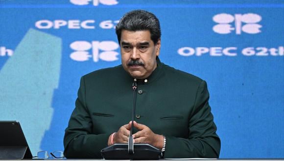 El presidente de Venezuela, Nicolás Maduro, habla durante una reunión por el 62 aniversario de la Organización de Países Exportadores de Petróleo (OPEP) en el palacio presidencial de Miraflores en Caracas, el 14 de septiembre de 2022. (Foto de Federico PARRA / AFP)