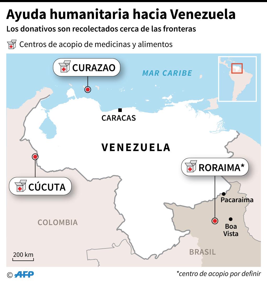 Ayuda humanitaria para Venezuela:Localización de los centros de acopio de ayuda humanitaria enviada hacia Venezuela