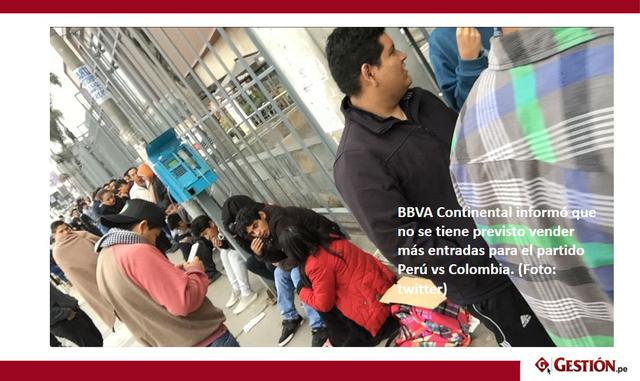 Foto 5: BBVA Continental informó que no se tiene previsto vender más entradas para el partido Perú vs Colombia. (Foto: twitter)