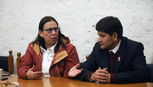 La ministra de Desarrollo Agrario y Riego, Nelly Paredes se reunió con el gobernador regional  de Arequipa, Rohel Sánchez. Foto: Midagri.