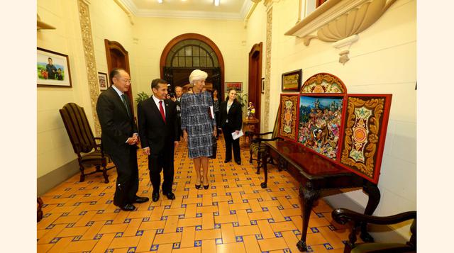 Declaración Conjunta del presidente Ollanta Humala con la Directora del Fondo Monetario Internacional, Christine Lagarde; y el presidente del Banco Mundial, Jim Yong Kim (Foto: Andina)