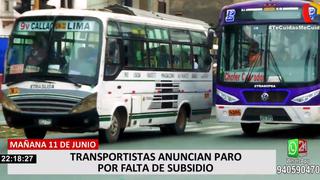 Grupo de empresas de transporte público paralizará a partir de este jueves en reclamo de subsidio del Gobierno